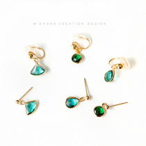 Drunk love emeralds ~ mosquito coil painless ear clip no ear hole female Pearl 14K gold wrapped fan ear hook earrings