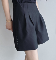 High waist wide leg shorts women 2022 Summer A-type side button open fork display slim ocean air commuter casual shorts