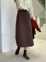South Korea autumn new solid color slim skirt womens high waist simple back split Middle long long a-shaped bag hip skirt