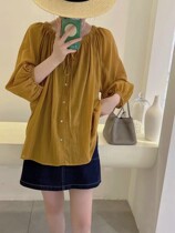 Qi Tea Sweatshirt Fabric Light To Take Off Color Display White Lantern Cuff Lacing Loose Shirt 70% Sleeves Shirt