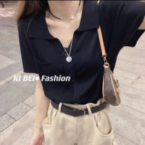 2020 early autumn new small V-neck short sleeve fine wool short sleeve sweater womens loose pocket thin cardigan