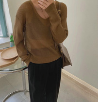 Low collar comfortable fine wool micro-through knitwear women 2021 autumn models loose slim pullover long sleeve