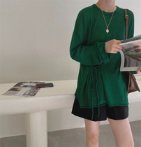 Autumn New temperament design sense strap fine wool sweater women loose thin solid color long sleeve top