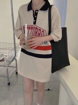 POLO Collar Collision Color Letter Printed Short Sleeve Loose Port Wind T Skirt Woman 2022 Summer Ocean Gas 100 lap reduction age