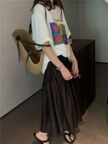 Back Hollowed-out Pearl Buckle Colored Block Love Picture New Summer Loose Short Sleeve Blouses Woman white T-shirt