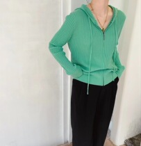 European station 2021 spring new fine Pit Bar simple hooded long sleeve fine wool sweater cardigan blouse