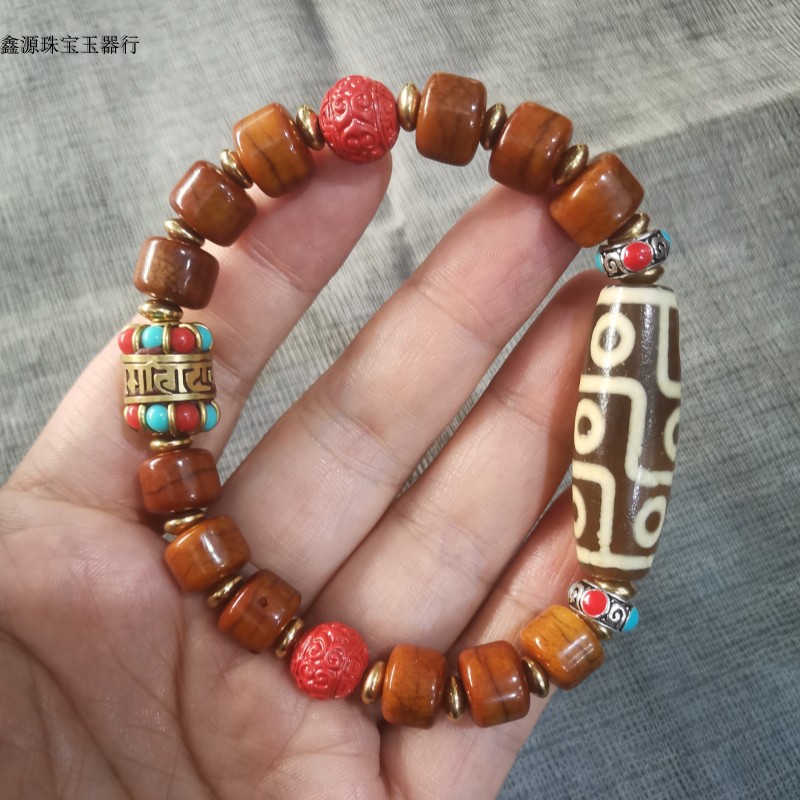 Nine-eye-beaded beads bracelet natural Tibetan genuine products Old Manau Zhu sand yak bone boutique full of flesh Six words true words bracelet-Taobao