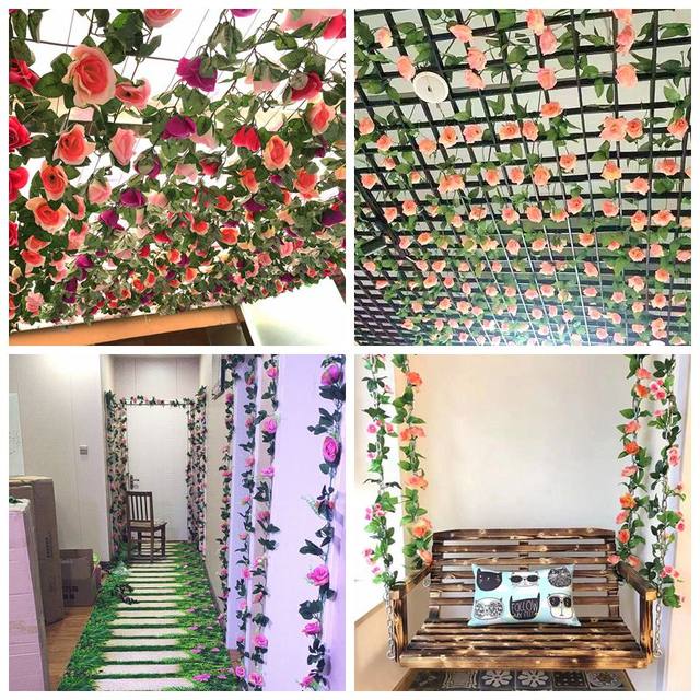 Simulated rose rattan wall hanging fake flower rattan water pipe ເຄື່ອງປັບອາກາດທໍ່ indoor living room decoration ເພດານ vine plant