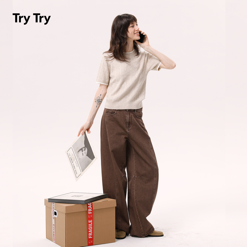 Trytry Cable Knit Cardigan for Women, Wool Blend, Long-Sleeved, Short-Sleeved, Textured Top, 2026 Autumn and Winter