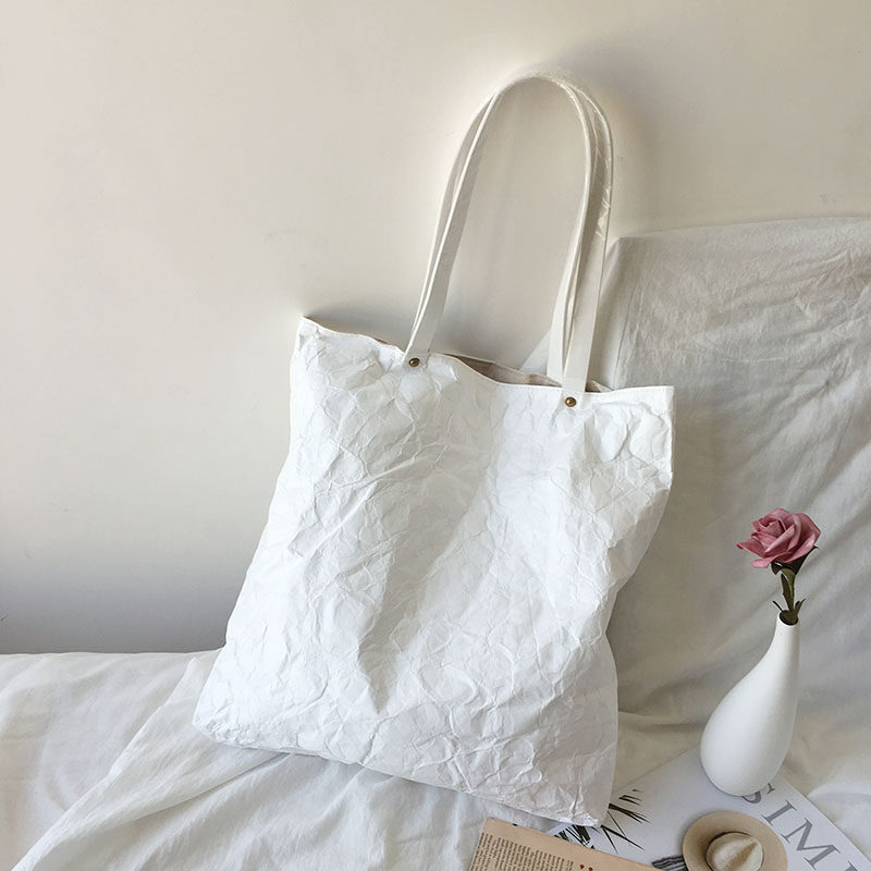 Retro Japanese-Style Waterproof Kraft Paper Tyvek Tote, Large Canvas-Lined Shoulder Bag - Thumbnail 4