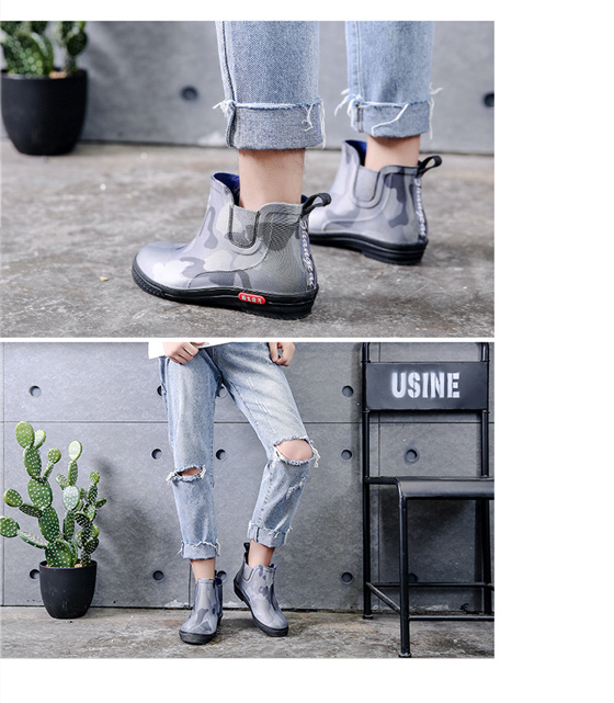 Mùa thu và mùa đông cộng với giày không thấm nước cotton nam ống ngắn cộng với nhung mưa ủng nam thời trang ngụy trang ấm áp mưa giày nhà bếp cá cao su giay di mua