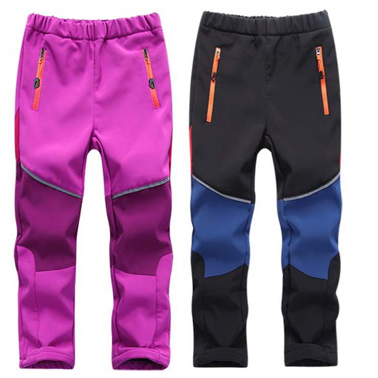 Outdoor children's assault pants boys and girls autumn and winter all-in-one fleece thickened ski pants soft shell windproof waterproof breathable