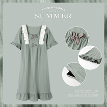 Night dress female summer 2021 new cotton princess style mid-length short-sleeved can be worn outside thin pajamas home clothes