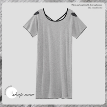 Night dress female summer modal thin sweet short-sleeved pajamas sexy backless cotton plus size medium-length dress
