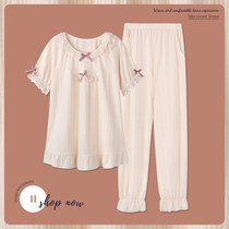 Pajamas womens summer pure cotton short-sleeved thin section 2021 new princess style sweet court home service suit spring and summer