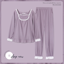 Pajamas womens spring and autumn cotton long-sleeved can be worn outside home clothes suit princess style autumn and winter women 2021 new