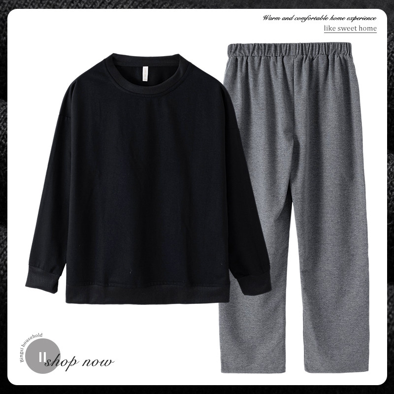 Couple pajamas female spring and autumn pure cotton long-sleeved ins simple solid color 2020 new cotton men's home clothes suit