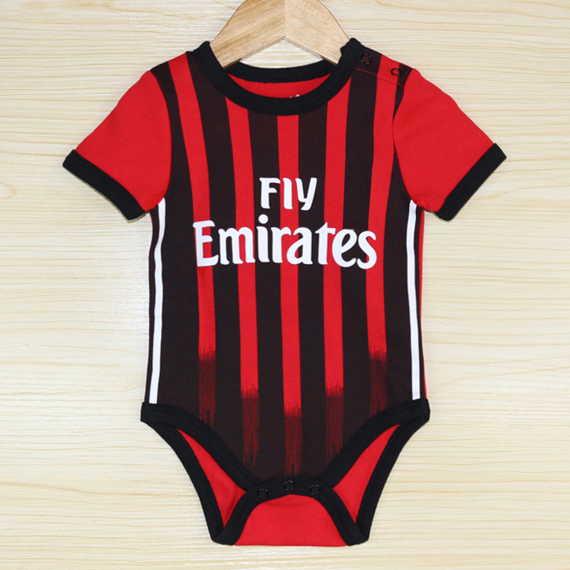 Bé quần áo bóng đá bé ngắn tay áo khoác mùa hè romper jumpsuit bé World Cup jersey túi rắm cotton