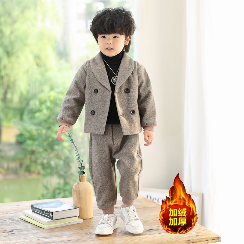 Boy's suit suit Three sets of autumn and winter Korean version Ocean Gas Shuai Inron Boy Leisure West suit children's little suit-Taobao