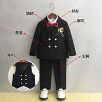 Черный комплект, костюм, жилет, рубашка, штаны, галстук-бабочка на лацкан, 4 предмета