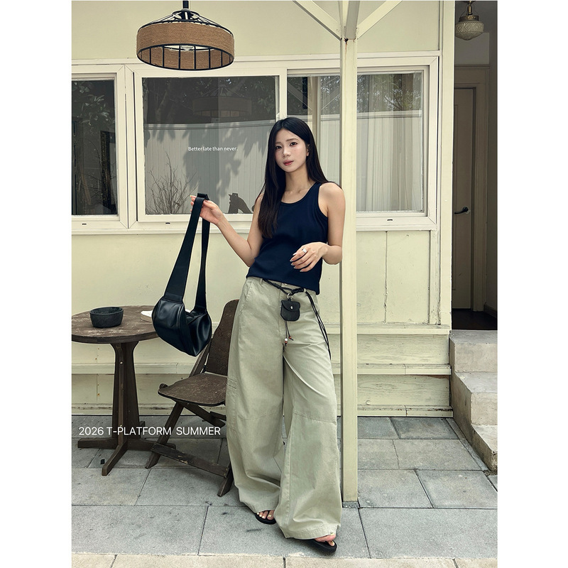 T-Platform 2026 Summer New American-Style Multi-Pocket Cargo Pants Versatile Wide-Leg Casual Pants 16000-1
