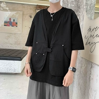 2020 mới cá tính giản dị của Hàn Quốc vest giả hai mảnh vest nam xu hướng thời trang hè hoang dã áo thun tay ngắn - Dệt kim Vest