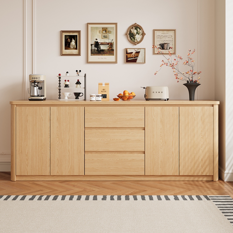 Solid Wood Sideboard Against the Wall Integrated Storage Cabinet New Style Living Room Storage Cabinet Home Use Natural Wood Style Tea Cabinet