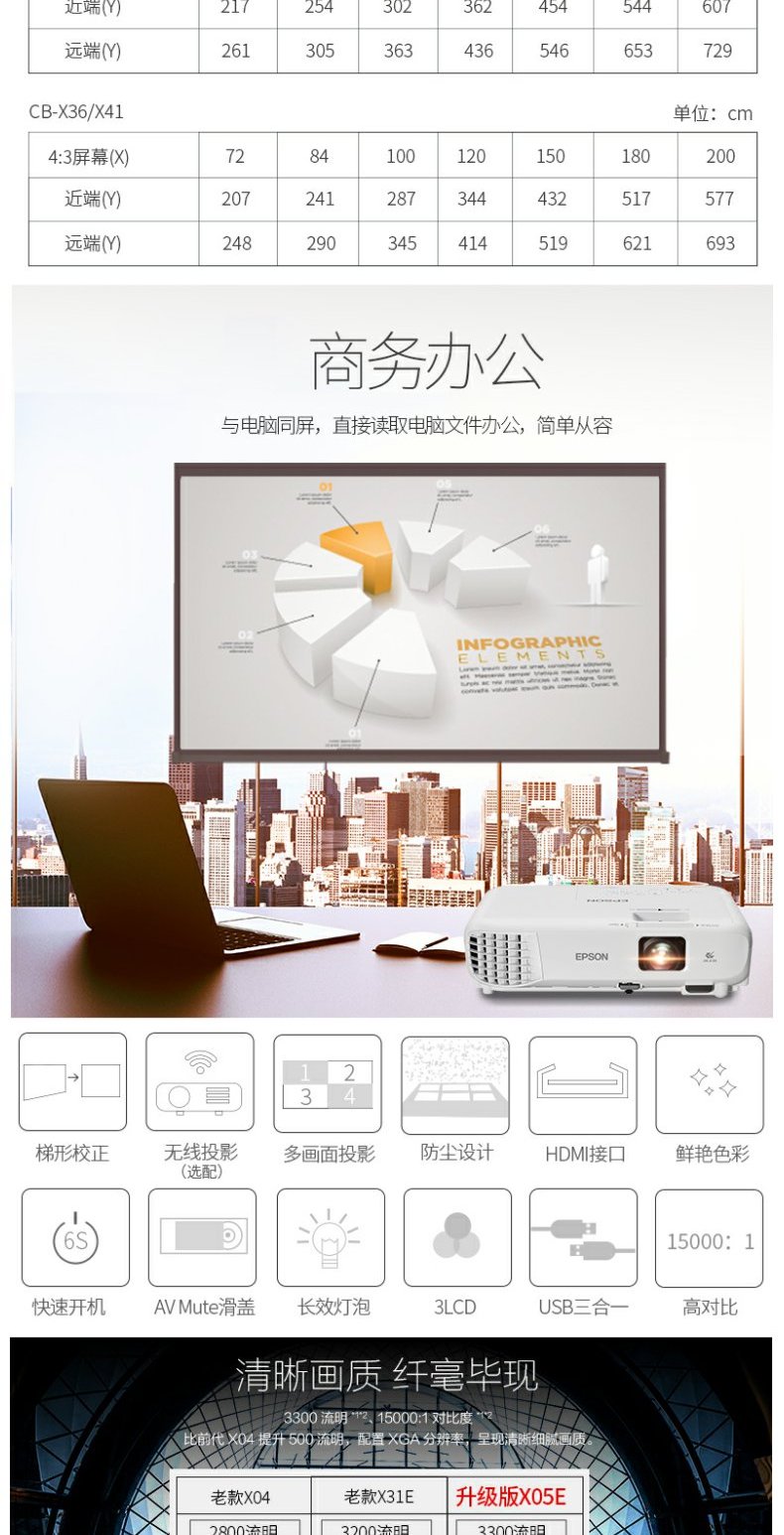 Máy chiếu Epson Epson CB-X05 hỗ trợ 1080p tại nhà Điện thoại di động văn phòng không dây Máy chiếu HD chiếu rạp HD thông minh - Máy chiếu máy chiếu 4k giá rẻ