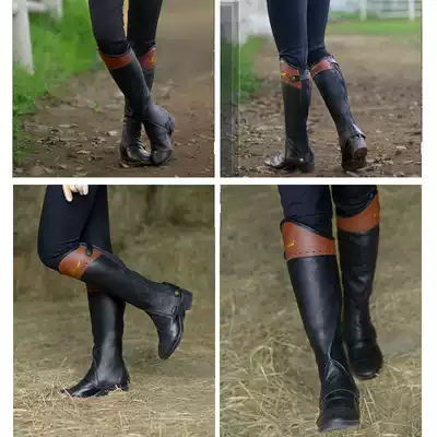 Eight-foot dragon harness equestrian horseback riding leggings elastic zipper cowhide spring and autumn sweat-absorbing Knight equipment leg guards