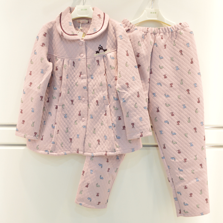 Đặc biệt cung cấp An chi với đồ ngủ cotton mới mùa thu và mùa đông nữ cotton sandwich ba lớp thời trang ấm áp phục vụ nhà dài tay đồ bộ mặc nhà đẹp
