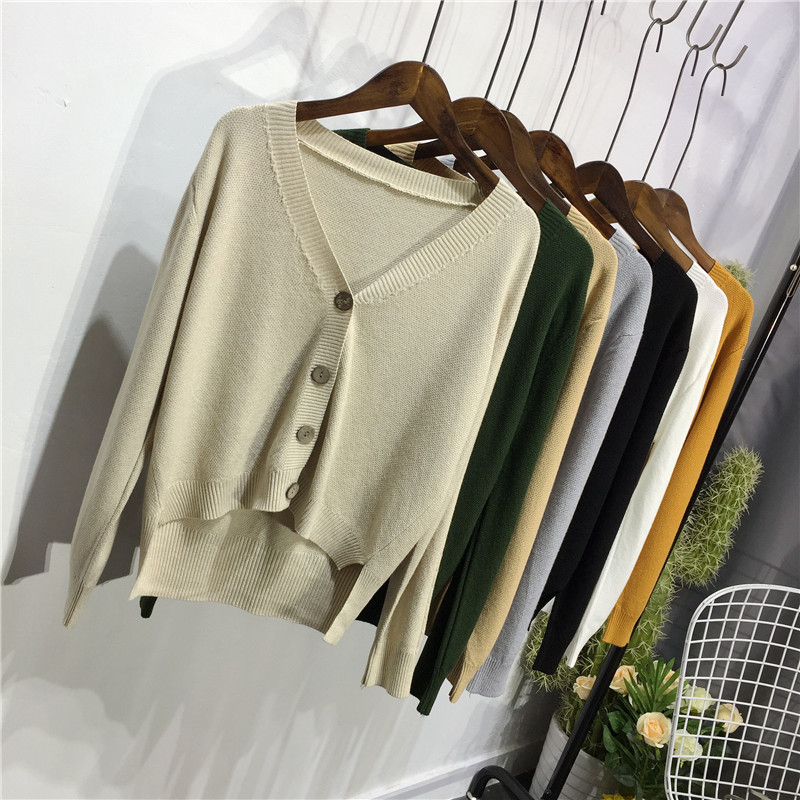 2018 mới retro áo gió nữ áo len mùa thu áo khoác rắn màu lỏng áo len hoang dã áo thủy triều áo len rộng