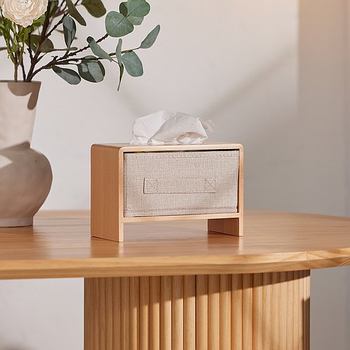 Bamboo and wood fabric tissue box living room