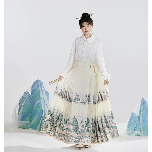 五五年 Hanfu Qianlijiangshan 10 пары плиссированных золотых имитационных юбки для макияжа на костюме национального стиля национального стиля