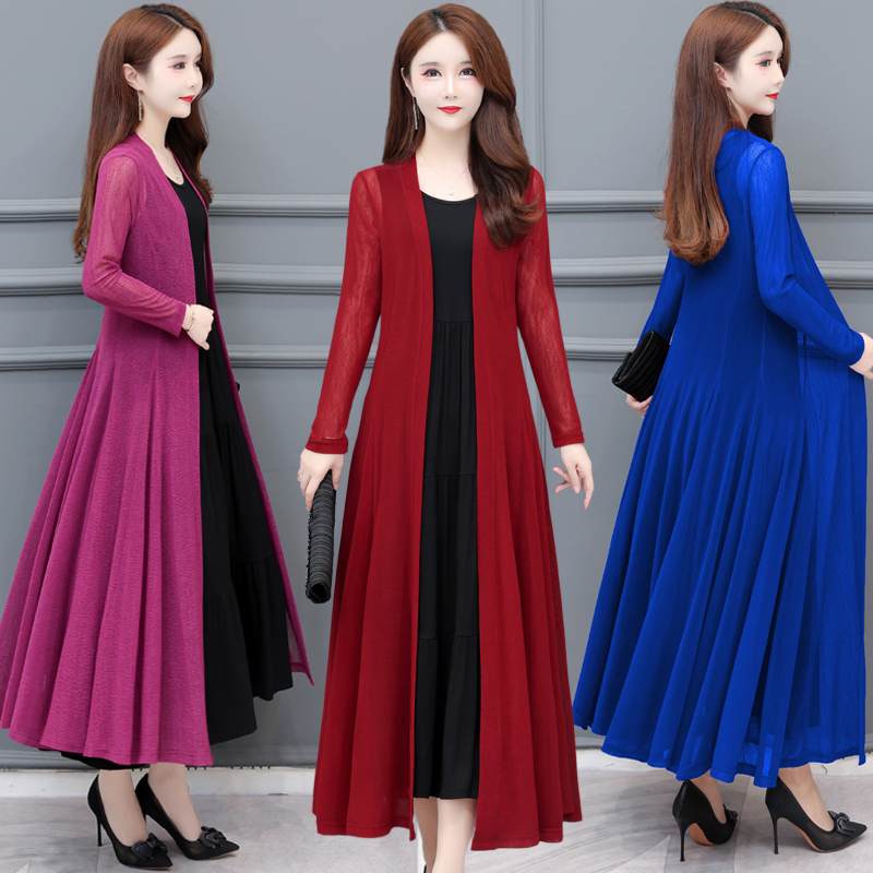Summer Trendy Shawl for Women, Long-Sleeved, Plus Size, Suitable for 200 Pounds, 13 Pieces, Slimming Cardigan, Long Style, Over-The-Knee, Lightweight Outerwear