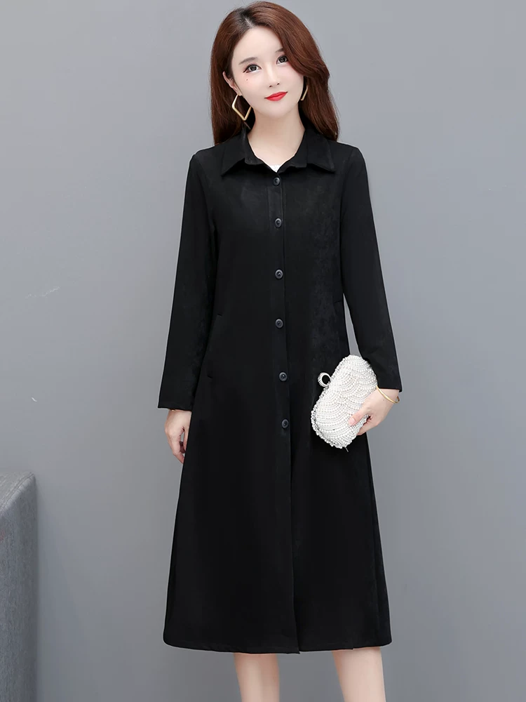 Осеннее бархатное длинное пальто-тренч, корейский стиль, плюс сайз