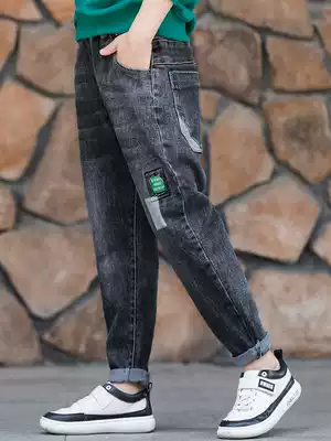 Boys' autumn and winter jeans boys' outfit 2021 New China Tong plus velvet casual pants children's one-piece velvet pants