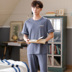 Mùa hè đồ ngủ mens bông ngắn sleeveth mỏng quanh cổ áo mens edican bông trẻ thể thao pajama chùng bộ. 