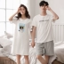 Phiên bản Hàn Quốc của bộ đồ ngủ đôi cotton mùa hè lỏng lẻo nữ dễ thương nightdress nam cotton phục vụ nhà - Bộ Pajama