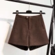 Quần short len ​​cạp cao nữ mùa thu đông 2018 mới quần ống rộng ống rộng quần nữ thường mặc quần ống loe quần đáy quần sooc nữ đẹp