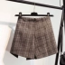 2018 thu đông mới retro không chân rộng kẻ sọc quần short giả váy hai dây quần len cạp cao quần váy nữ