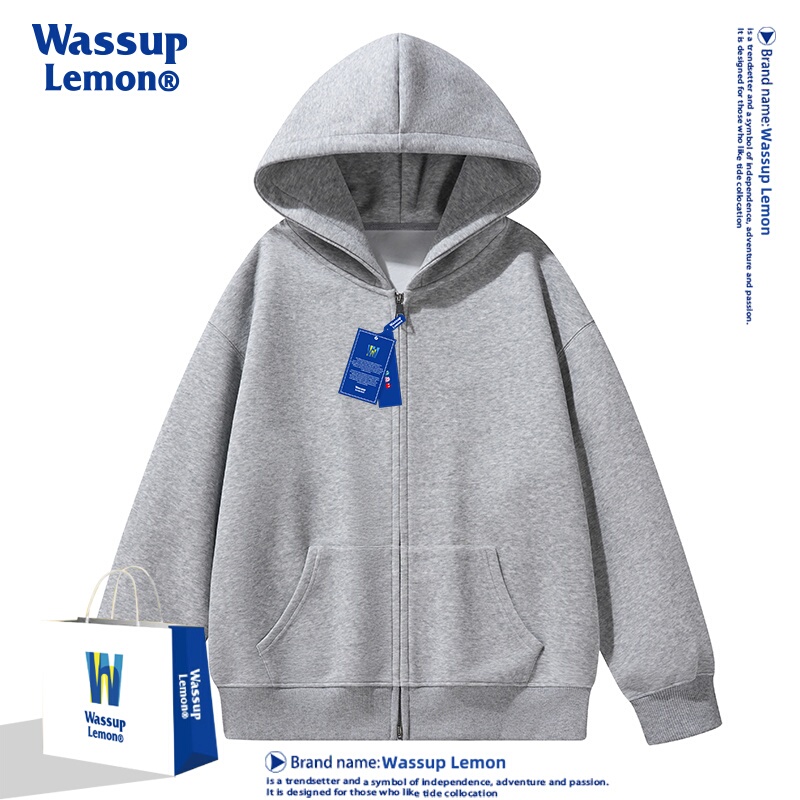 Wassup Lemon Heavyweight 460g Hooded Cardigan Sweatshirt Unisex Autumn and Winter Loose Fleece-Lined Thickened Jacket