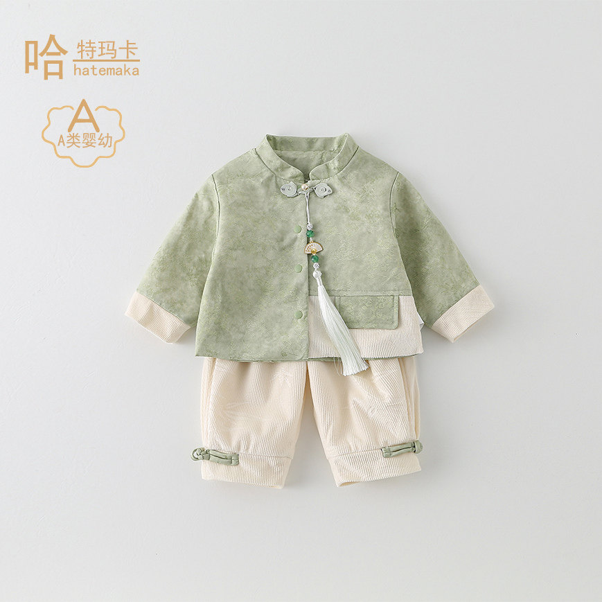 Весенний костюм Hanfu для мальчиков в китайском стиле с длинными рукавами в национальном стиле, детская одежда, платье для годовалых детей, костюм-двойка с разрезом