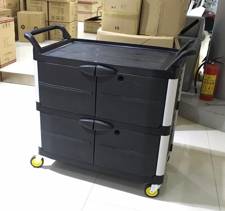 Lockable delivery cart Storage cart Plastic service cart Tableware collection cart Three-tier dining cart Snack cart trolley Restaurant