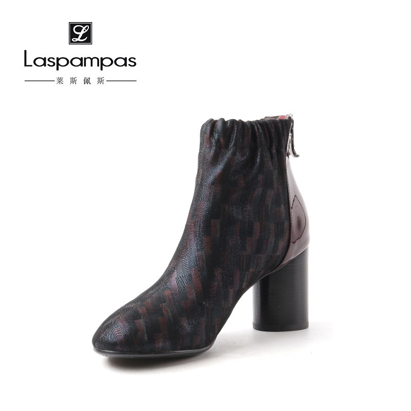 Laspampas Lespers special cabinet new Brie comfort sheep with high coarse heel flower Picersi short cylinder boots