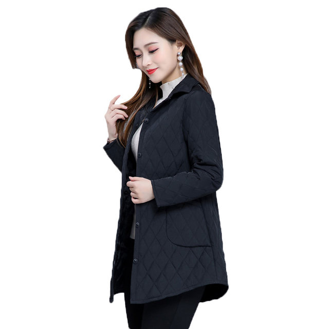 Middle-aged and elderly women's thin cotton-padded clothes mid-length self-cultivation 50-year-old mother autumn and winter tops fashion thick coat