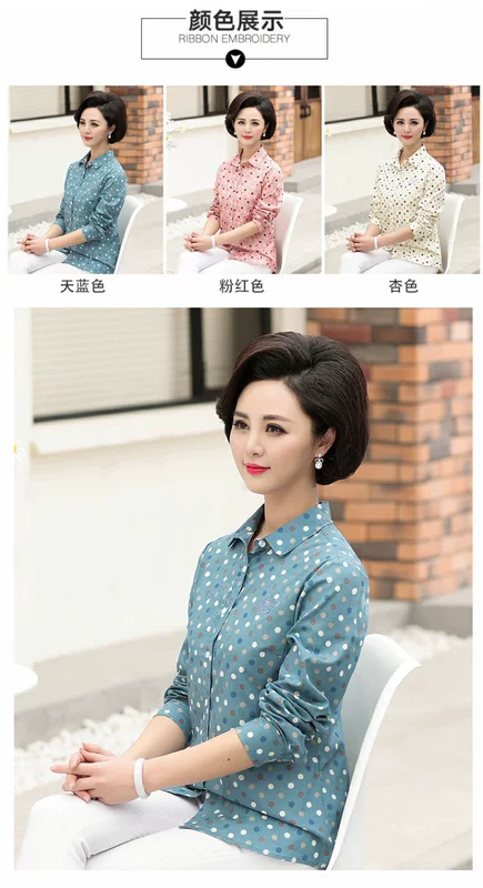 Áo sơ mi nữ nút áo trung niên 2019 xuân hè mới áo sơ mi dài tay mới Mẹ trung niên 50 tuổi với áo sơ mi mỏng - Quần áo của mẹ