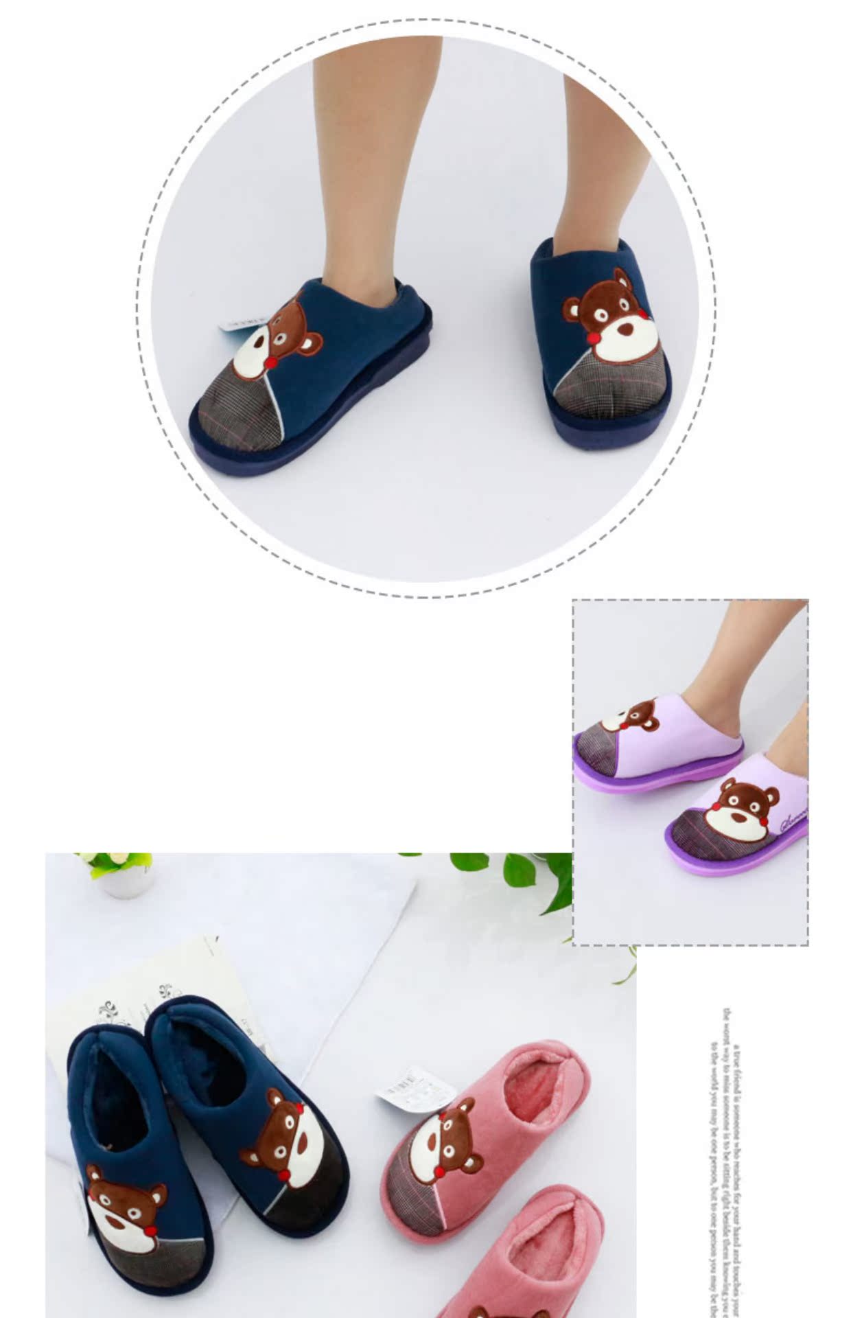 Shu Le Jia dép cotton nam và nữ túi mùa đông nhà với đáy dày cotton chống trượt trailer đôi nhà len ấm áp dép nam đi trong nhà