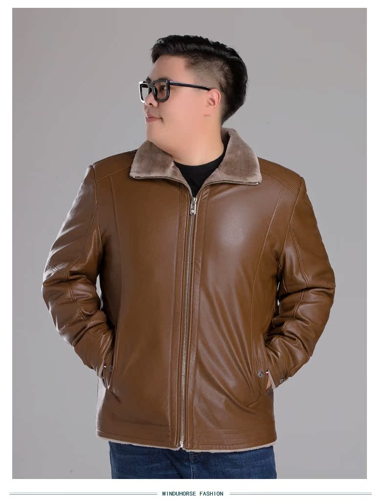 Mùa thu và mùa đông da nam trung niên cộng với nhung dày pu da áo khoác béo cộng với phân bón áo lông XL áo khoác adidas nam