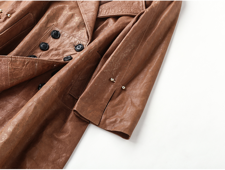 Papo Shidi 2018 thu đông mới Hain leather leather phần dài áo gió phiên bản Hàn Quốc của áo khoác nữ bằng da cừu xốp áo khoác da lộn