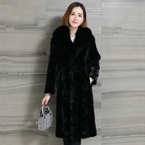 Paposti winter new fox fur collar long mink grass coat Mink fur mink coat womens S